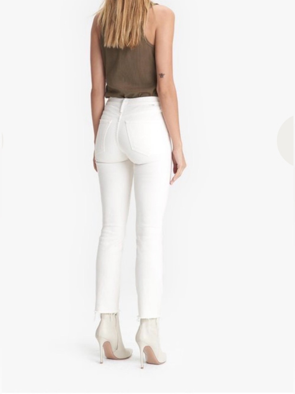 MOTHER DENIM THE RASCAL CROP FRAY JEANS - CREAM PUFFS